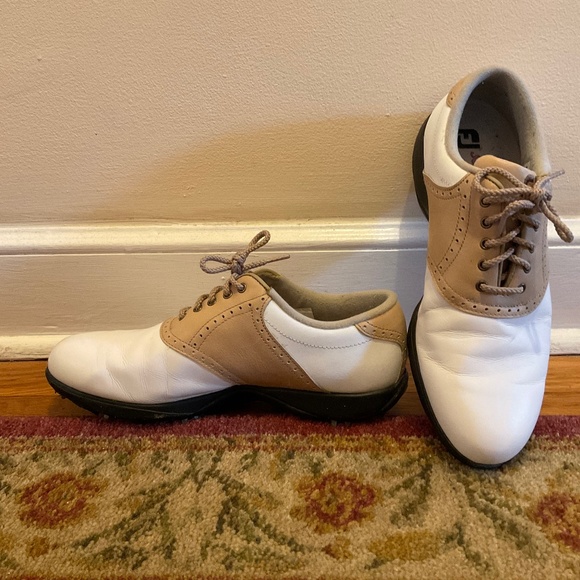 FootJoy Shoes - FootJoy Golf Shoe Cleats - Women Sz 7.5 - Classic White Tan Summer Series